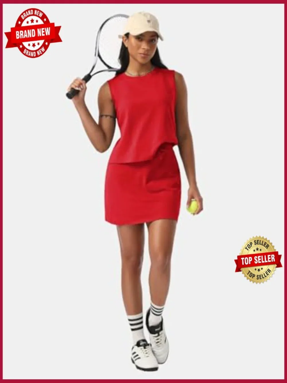 Two Piece Skirt Set Sleeveless Tank Top and Tennis Skort Cotton Matching Outfit